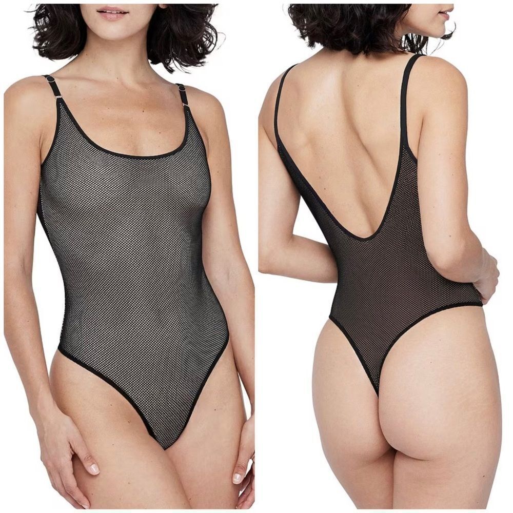 NWOT Skarlett Blue Mischief Sheer Thong Bodysuit in Black Sz XS